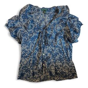 Ralph Lauren Blue and White Paisley Blouse